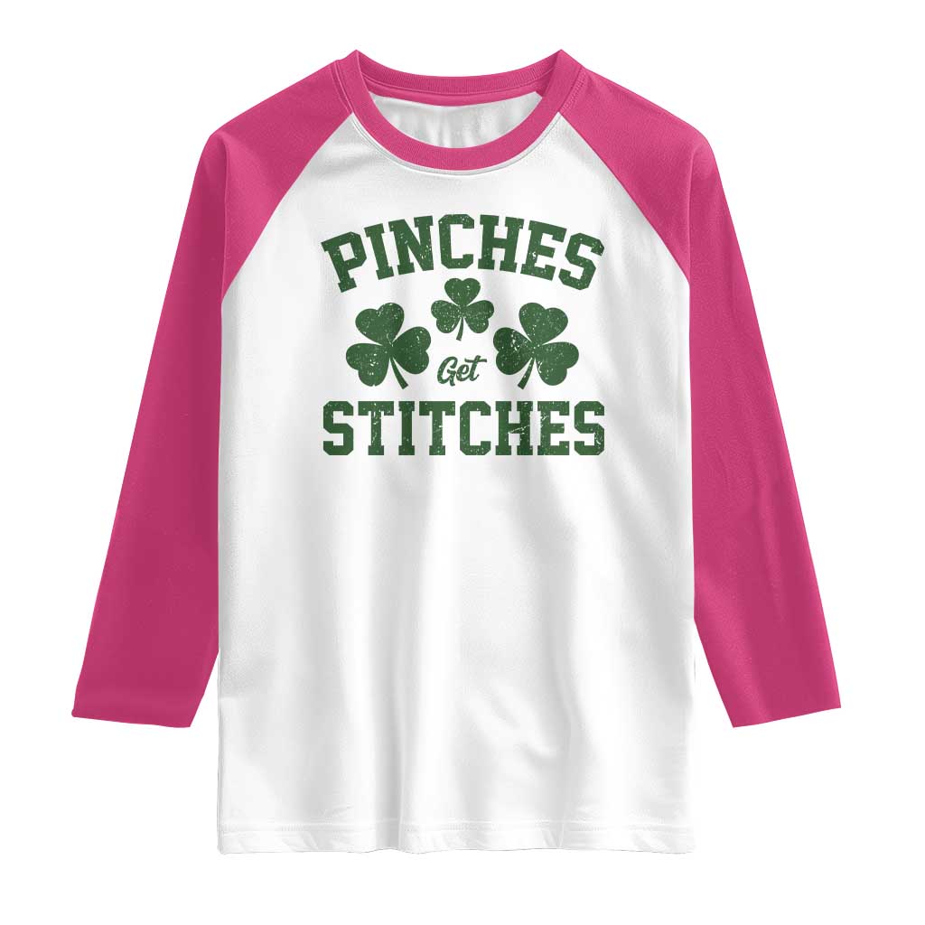 Funny St Patrick's Day Pinches Get Stiches Raglan Shirt Shamrock