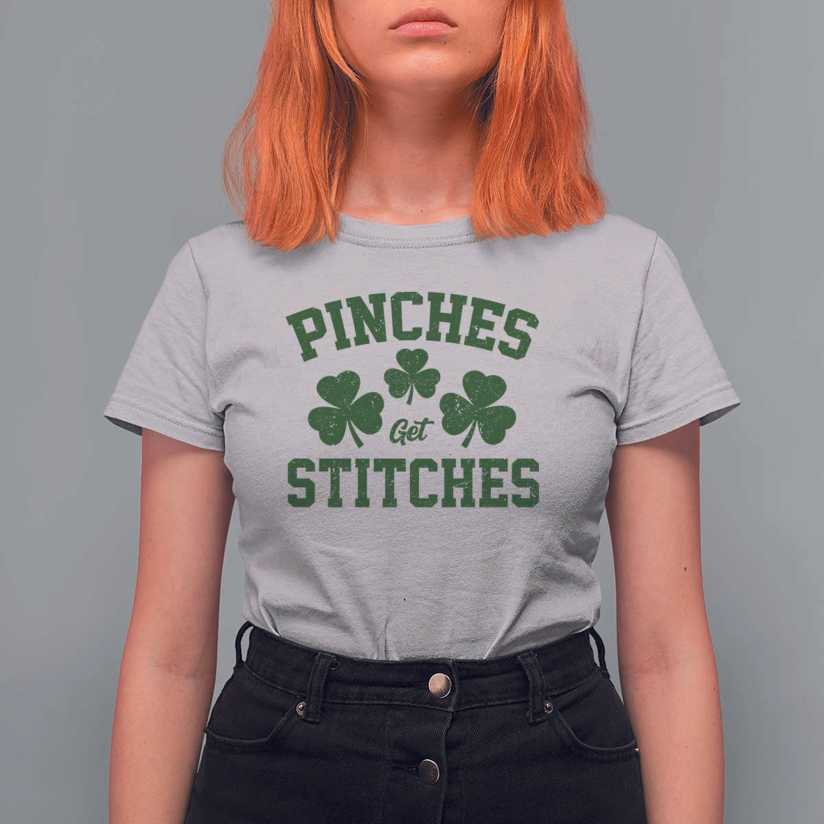 Funny St Patrick's Day Pinches Get Stiches T Shirt For Women Shamrock