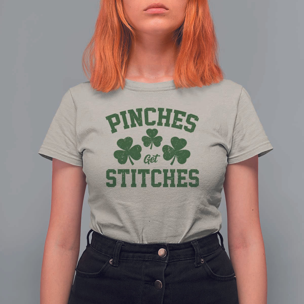 Funny St Patrick's Day Pinches Get Stiches T Shirt For Women Shamrock