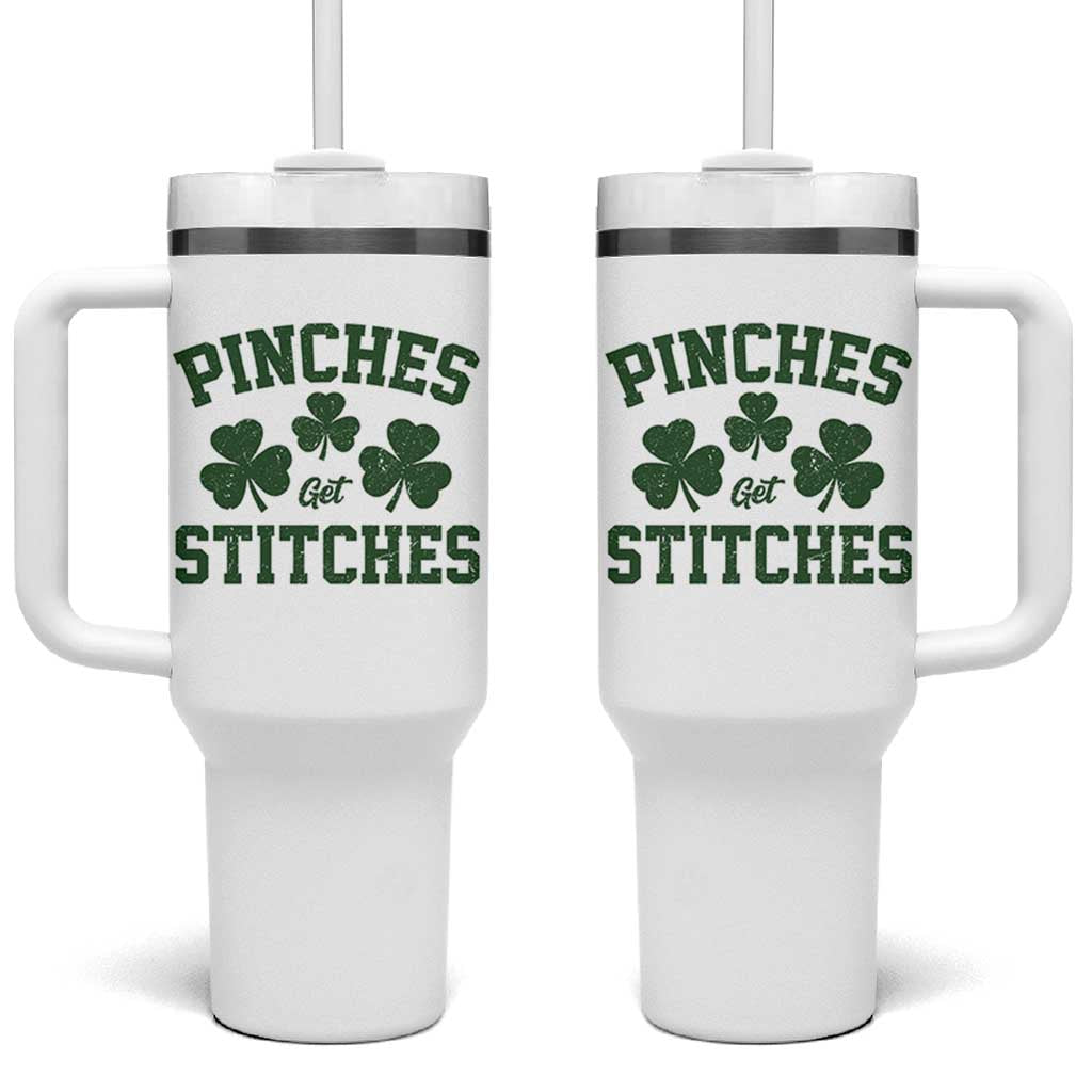 Funny St Patrick's Day Pinches Get Stiches Tumbler With Handle Shamrock