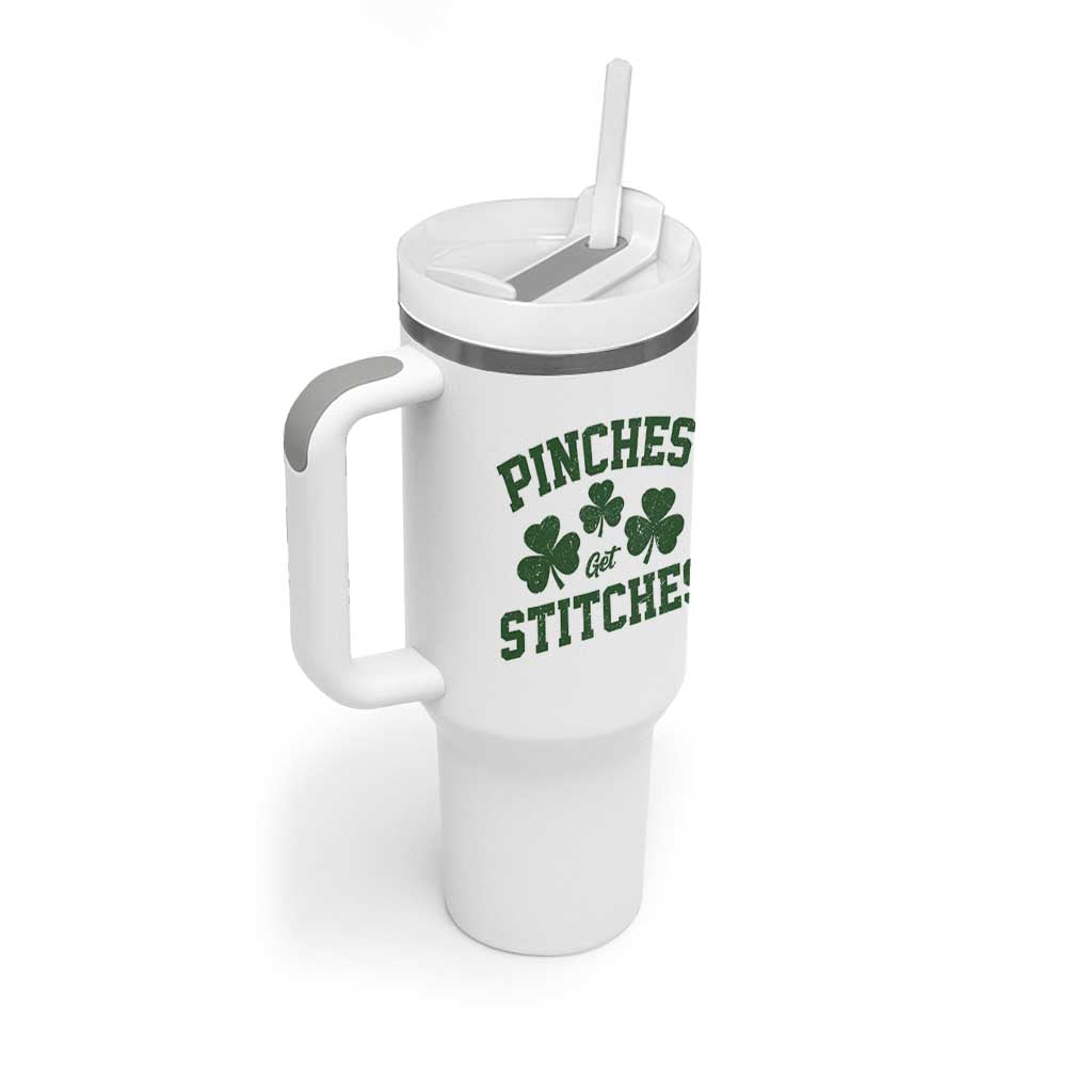 Funny St Patrick's Day Pinches Get Stiches Tumbler With Handle Shamrock