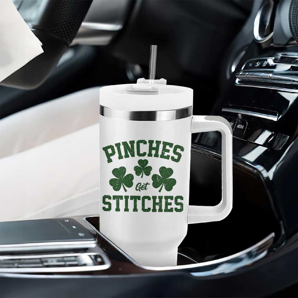 Funny St Patrick's Day Pinches Get Stiches Tumbler With Handle Shamrock