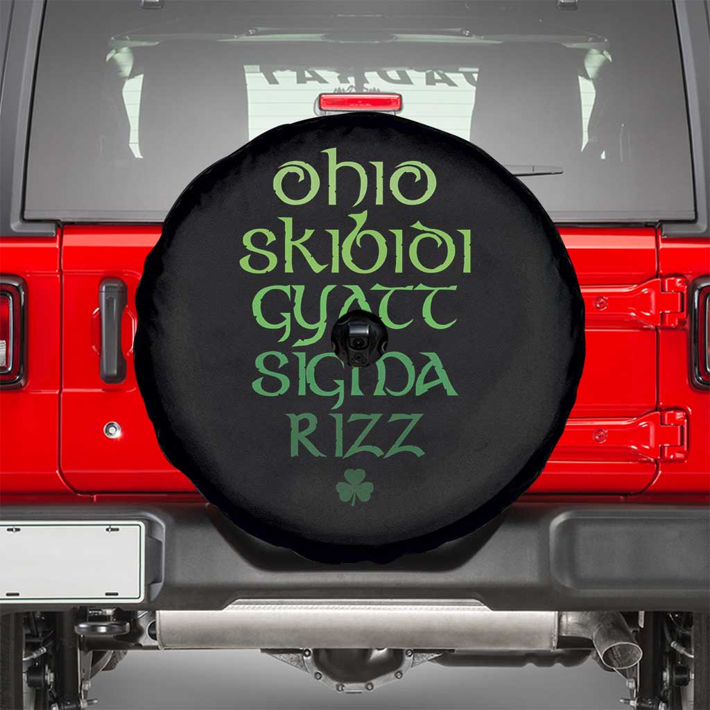 Funny Ohio Skibidi Gyatt Sigma Rizz St Patrick's Day Spare Tire Cover Shamrock