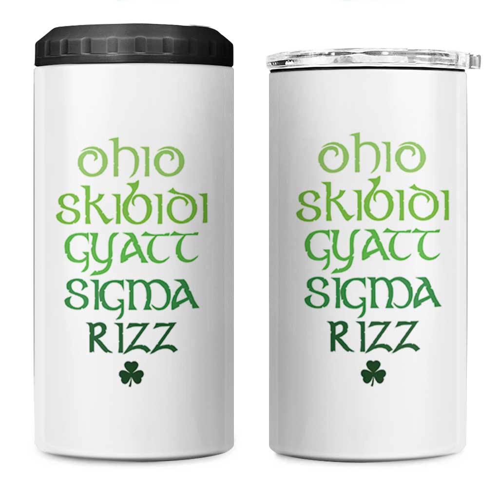 Funny Ohio Skibidi Gyatt Sigma Rizz St Patrick's Day 4 in 1 Can Cooler Tumbler Shamrock