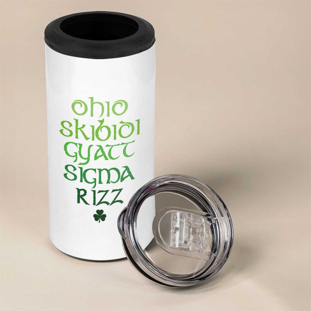 Funny Ohio Skibidi Gyatt Sigma Rizz St Patrick's Day 4 in 1 Can Cooler Tumbler Shamrock