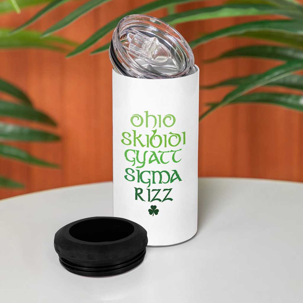 Funny Ohio Skibidi Gyatt Sigma Rizz St Patrick's Day 4 in 1 Can Cooler Tumbler Shamrock