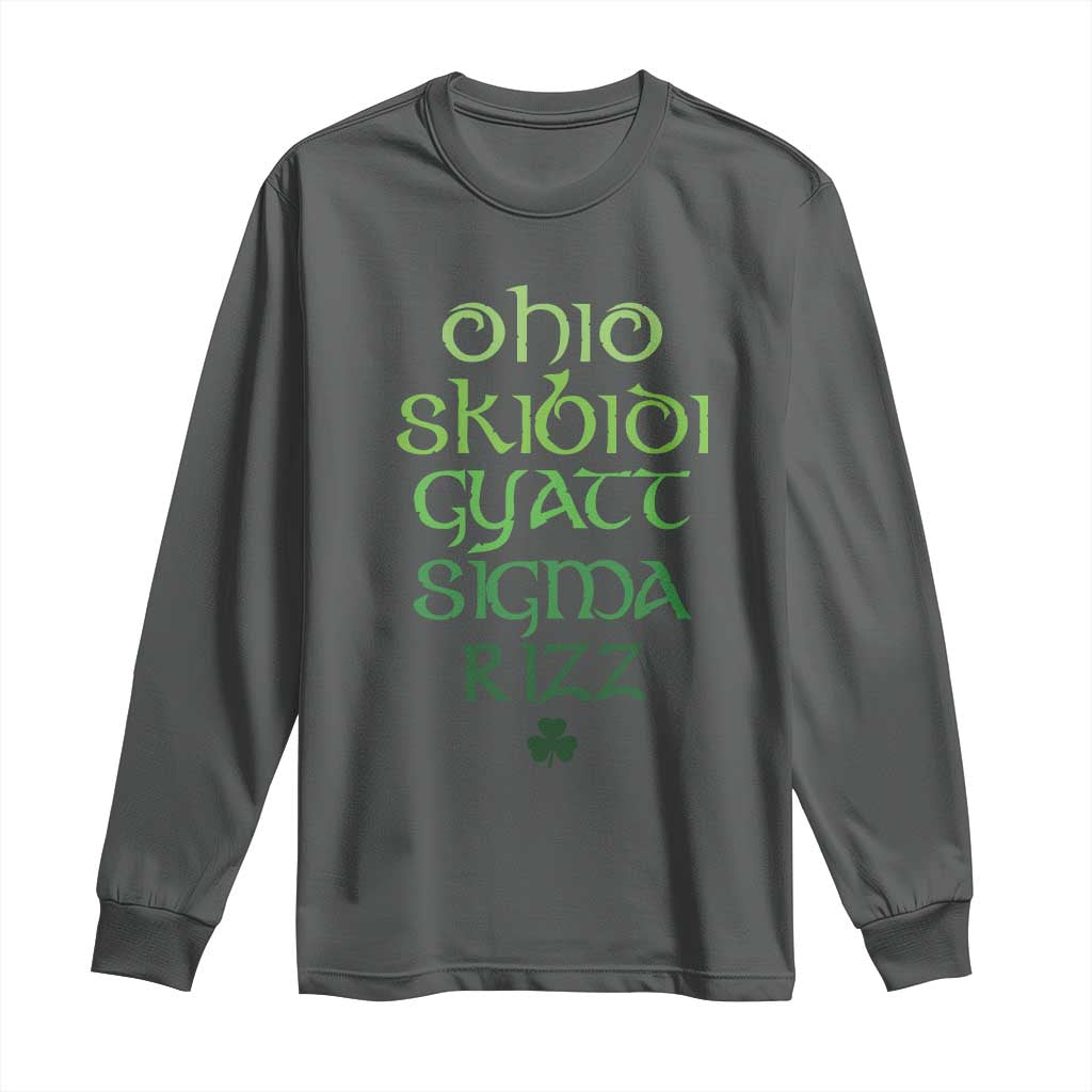 Funny Ohio Skibidi Gyatt Sigma Rizz St Patrick's Day Long Sleeve Shirt Shamrock