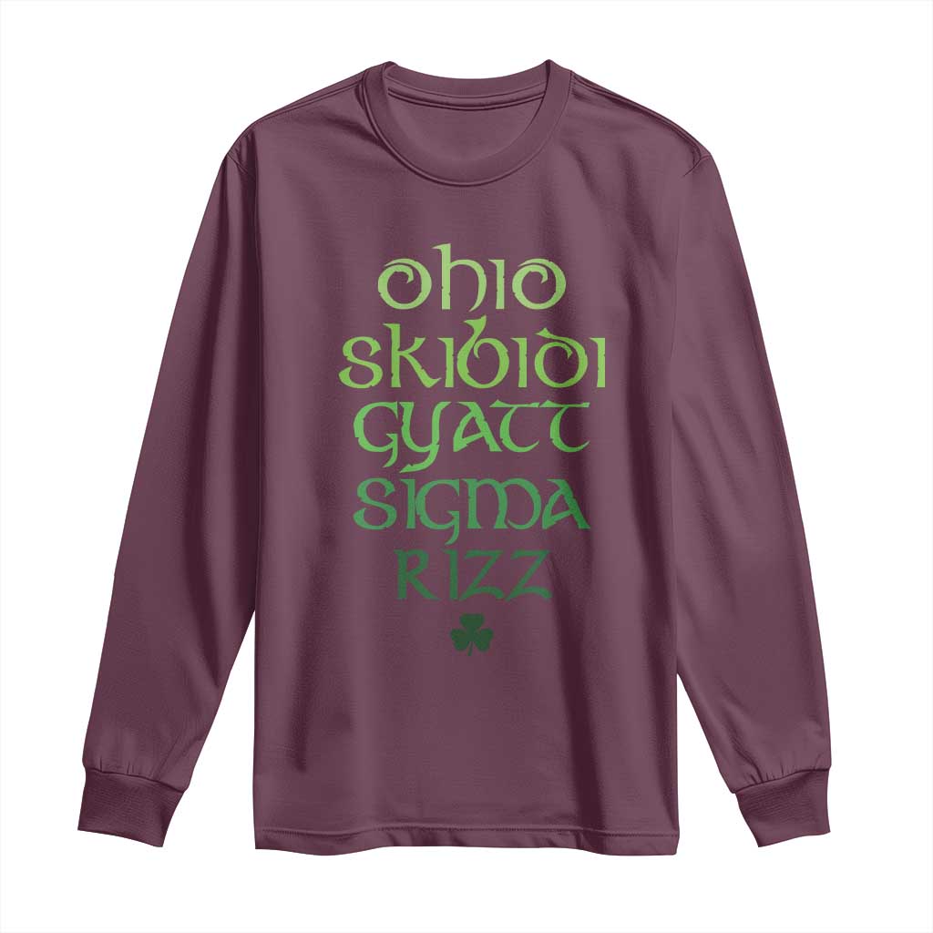 Funny Ohio Skibidi Gyatt Sigma Rizz St Patrick's Day Long Sleeve Shirt Shamrock