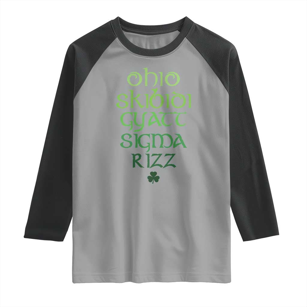 Funny Ohio Skibidi Gyatt Sigma Rizz St Patrick's Day Raglan Shirt Shamrock