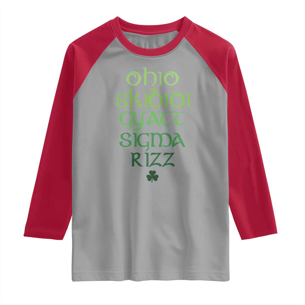 Funny Ohio Skibidi Gyatt Sigma Rizz St Patrick's Day Raglan Shirt Shamrock