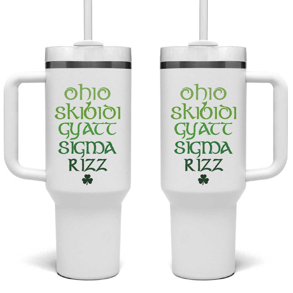 Funny Ohio Skibidi Gyatt Sigma Rizz St Patrick's Day Tumbler With Handle Shamrock