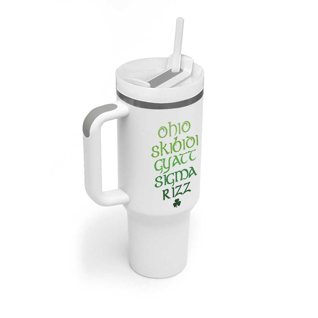 Funny Ohio Skibidi Gyatt Sigma Rizz St Patrick's Day Tumbler With Handle Shamrock