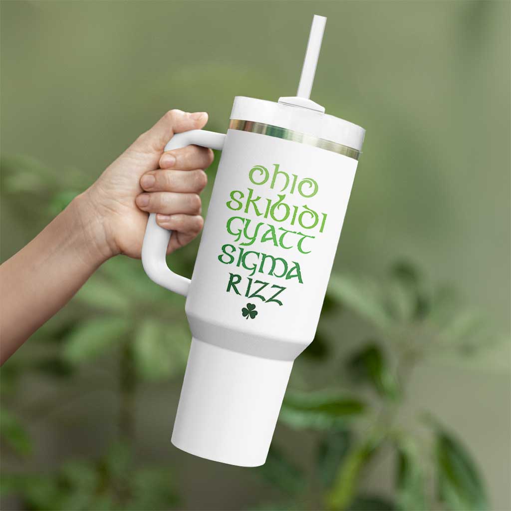 Funny Ohio Skibidi Gyatt Sigma Rizz St Patrick's Day Tumbler With Handle Shamrock