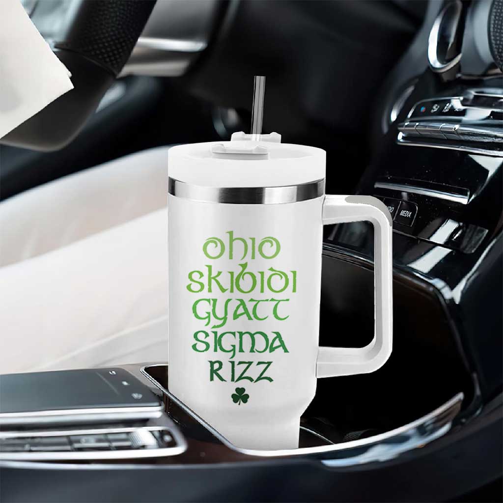Funny Ohio Skibidi Gyatt Sigma Rizz St Patrick's Day Tumbler With Handle Shamrock