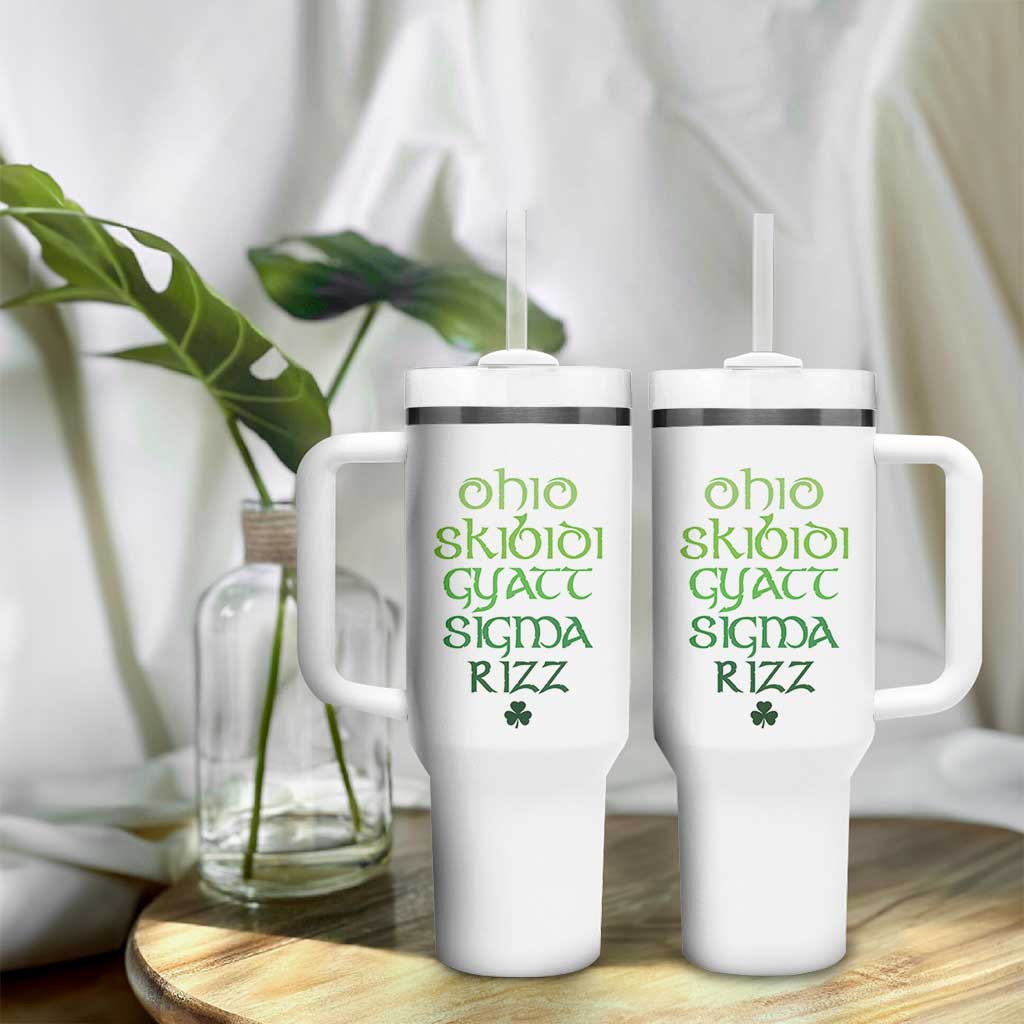 Funny Ohio Skibidi Gyatt Sigma Rizz St Patrick's Day Tumbler With Handle Shamrock