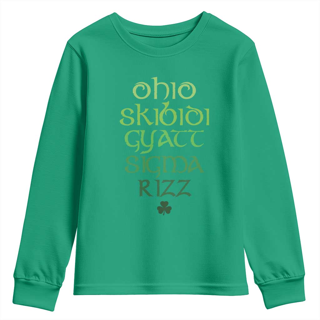Funny Ohio Skibidi Gyatt Sigma Rizz St Patrick's Day Youth Sweatshirt Shamrock