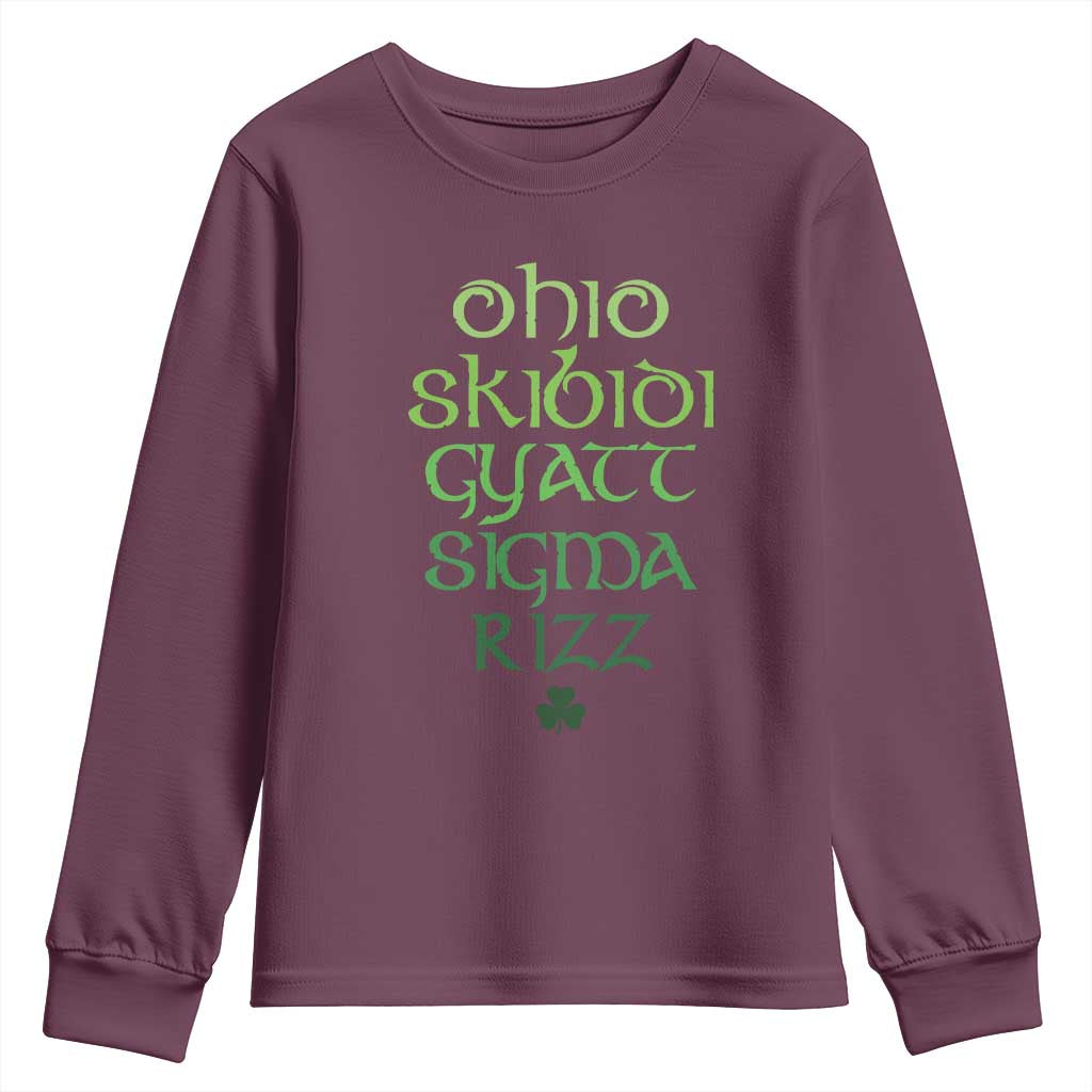 Funny Ohio Skibidi Gyatt Sigma Rizz St Patrick's Day Youth Sweatshirt Shamrock