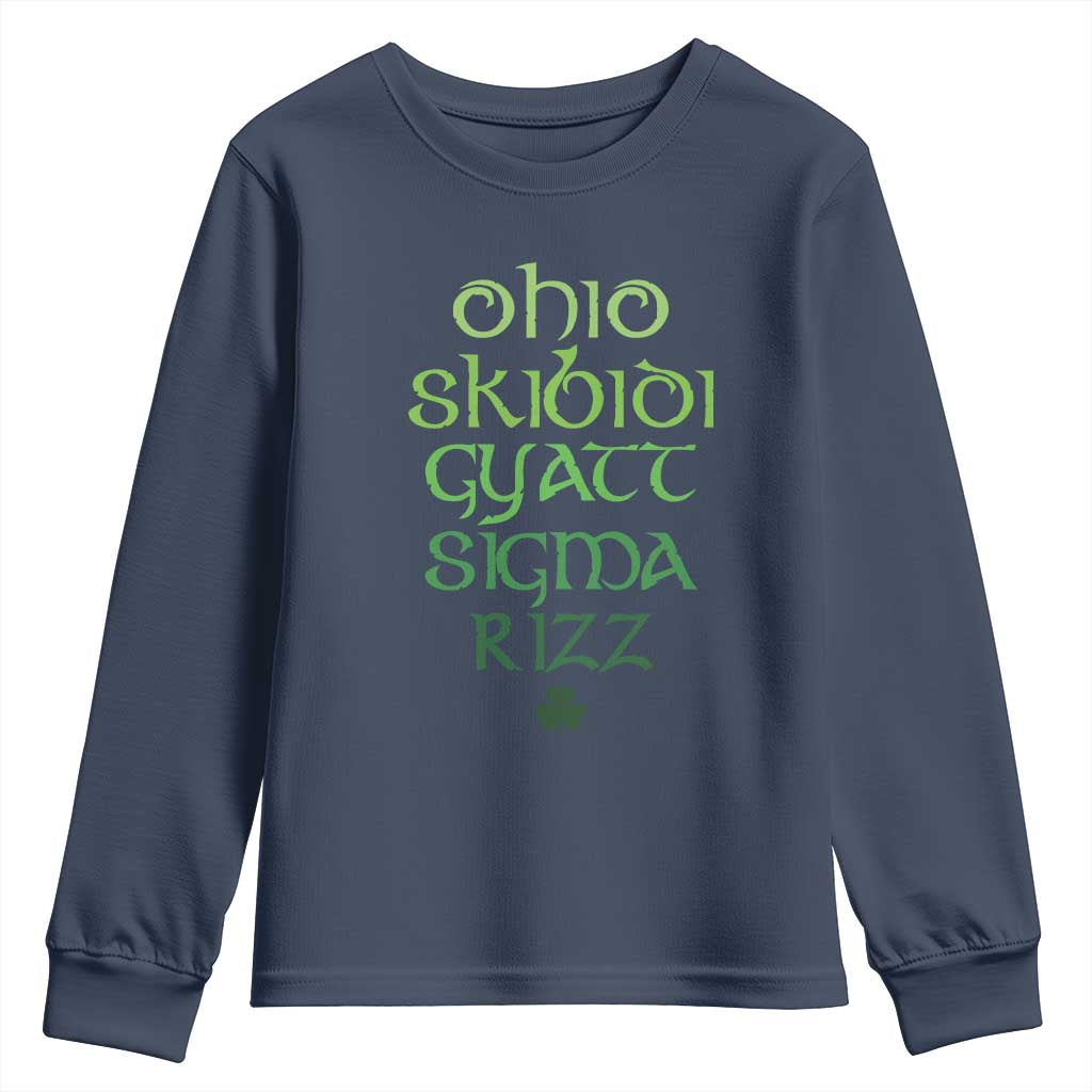 Funny Ohio Skibidi Gyatt Sigma Rizz St Patrick's Day Youth Sweatshirt Shamrock