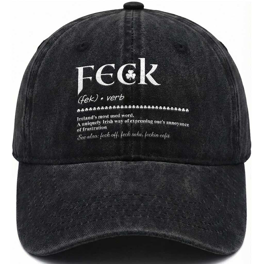 Funny Irish Pride Washed Cotton Baseball Cap Feck Definition Shamrocks St Patrick's Day