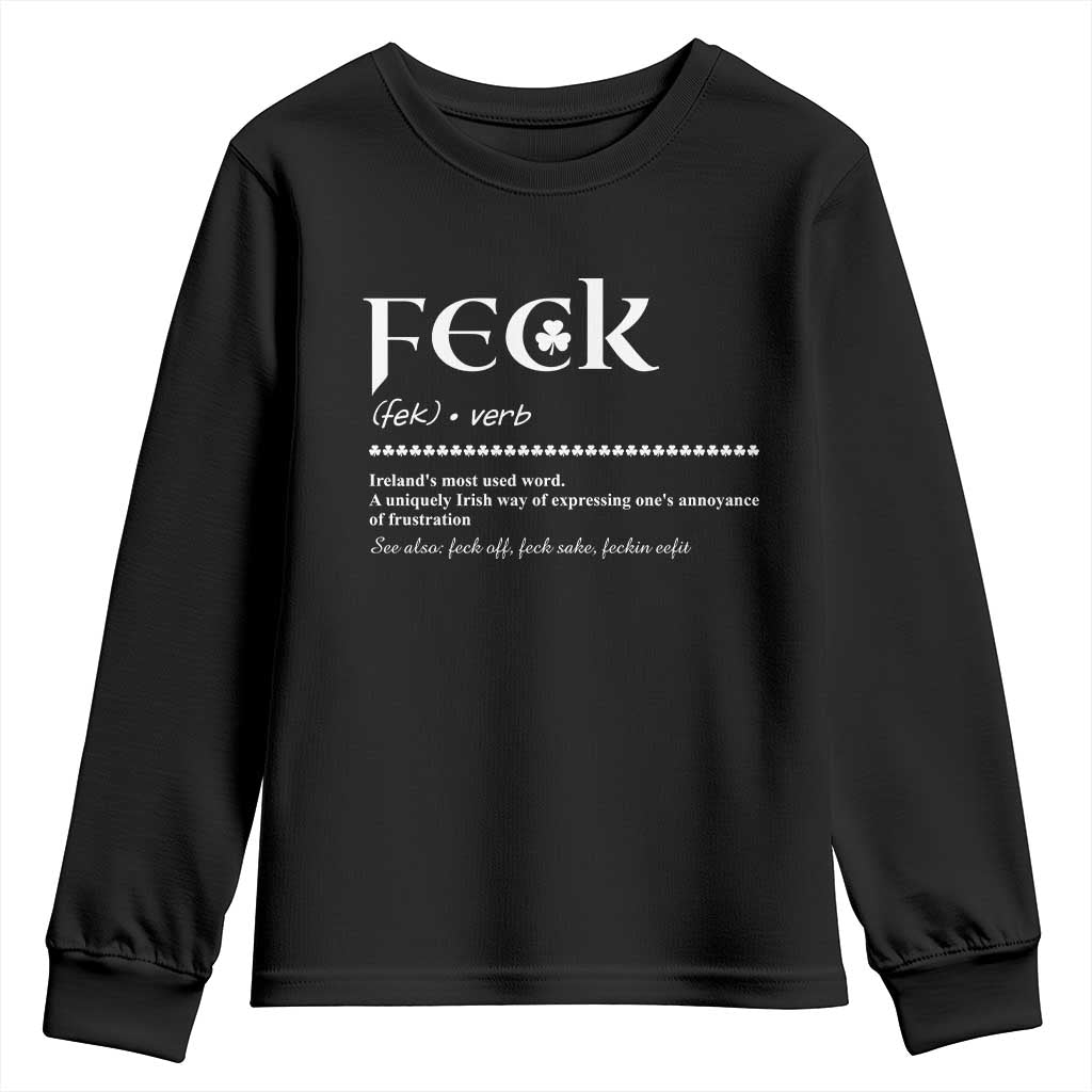 Funny Irish Pride Youth Sweatshirt Feck Definition Shamrocks St Patrick's Day