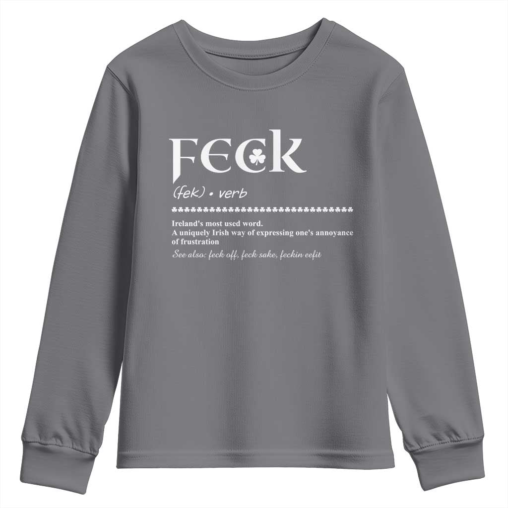 Funny Irish Pride Youth Sweatshirt Feck Definition Shamrocks St Patrick's Day
