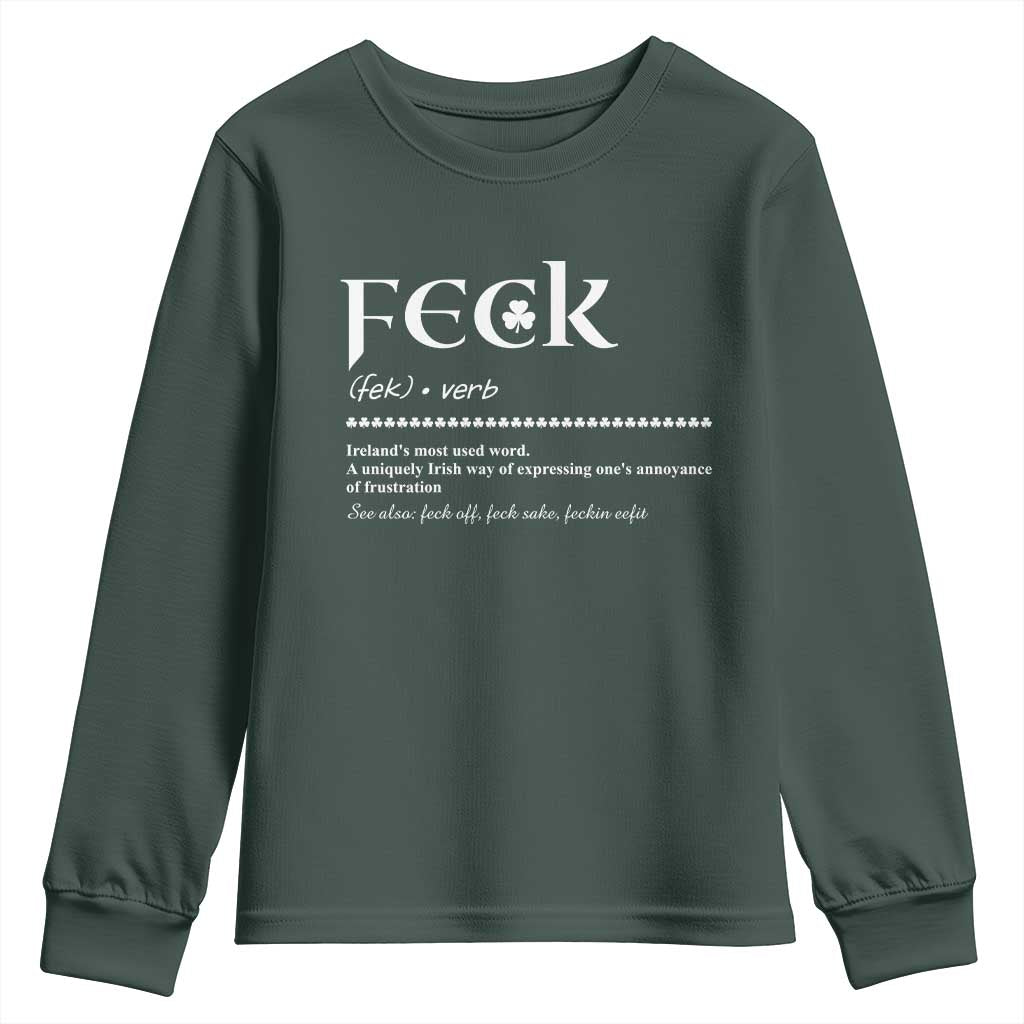 Funny Irish Pride Youth Sweatshirt Feck Definition Shamrocks St Patrick's Day