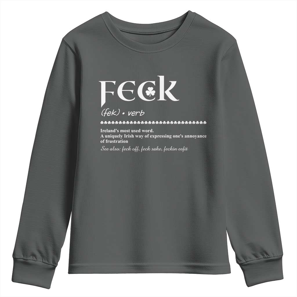 Funny Irish Pride Youth Sweatshirt Feck Definition Shamrocks St Patrick's Day