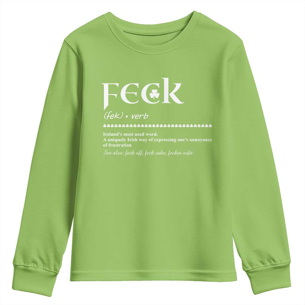 Funny Irish Pride Youth Sweatshirt Feck Definition Shamrocks St Patrick's Day