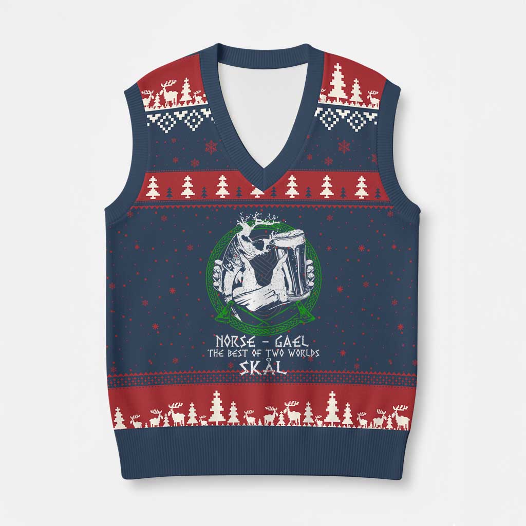 Funny Norse Gael The Best Of Two Worlds Skal V-Neck Knit Sweater Vest Irish Viking Beer - Wonder Print Shop