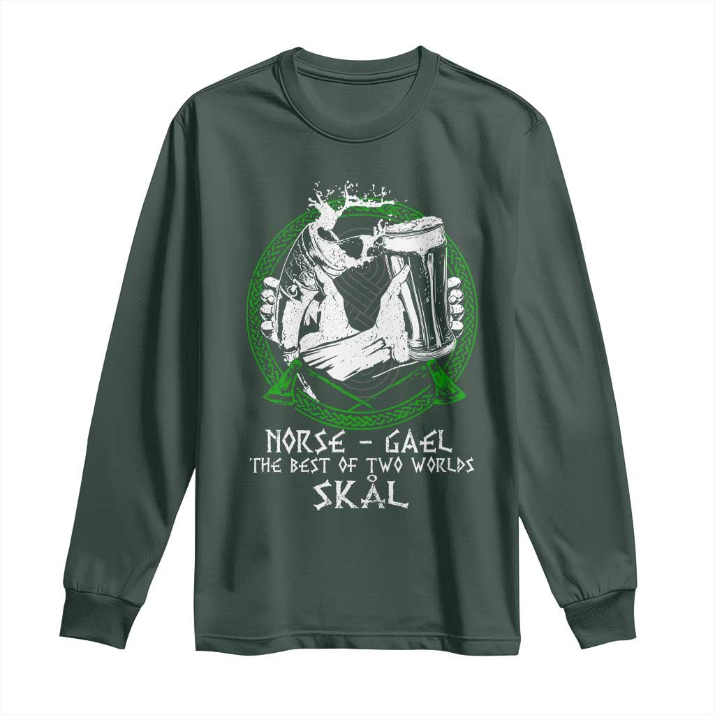 Funny Norse Gael The Best Of Two Worlds Skal Long Sleeve Shirt Irish Viking Beer