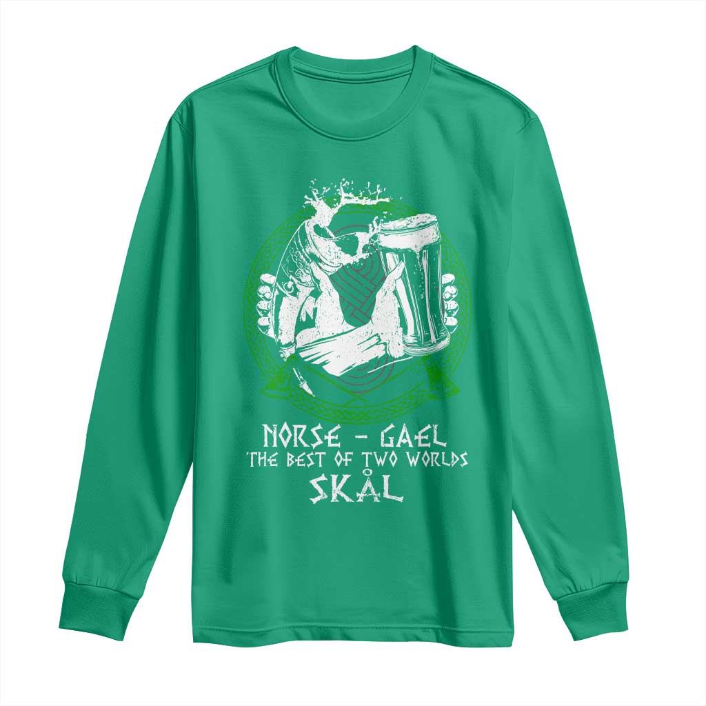 Funny Norse Gael The Best Of Two Worlds Skal Long Sleeve Shirt Irish Viking Beer