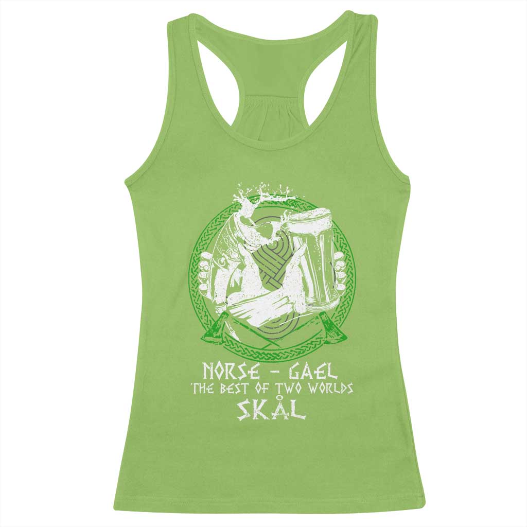 Funny Norse Gael The Best Of Two Worlds Skal Racerback Tank Top Irish Viking Beer