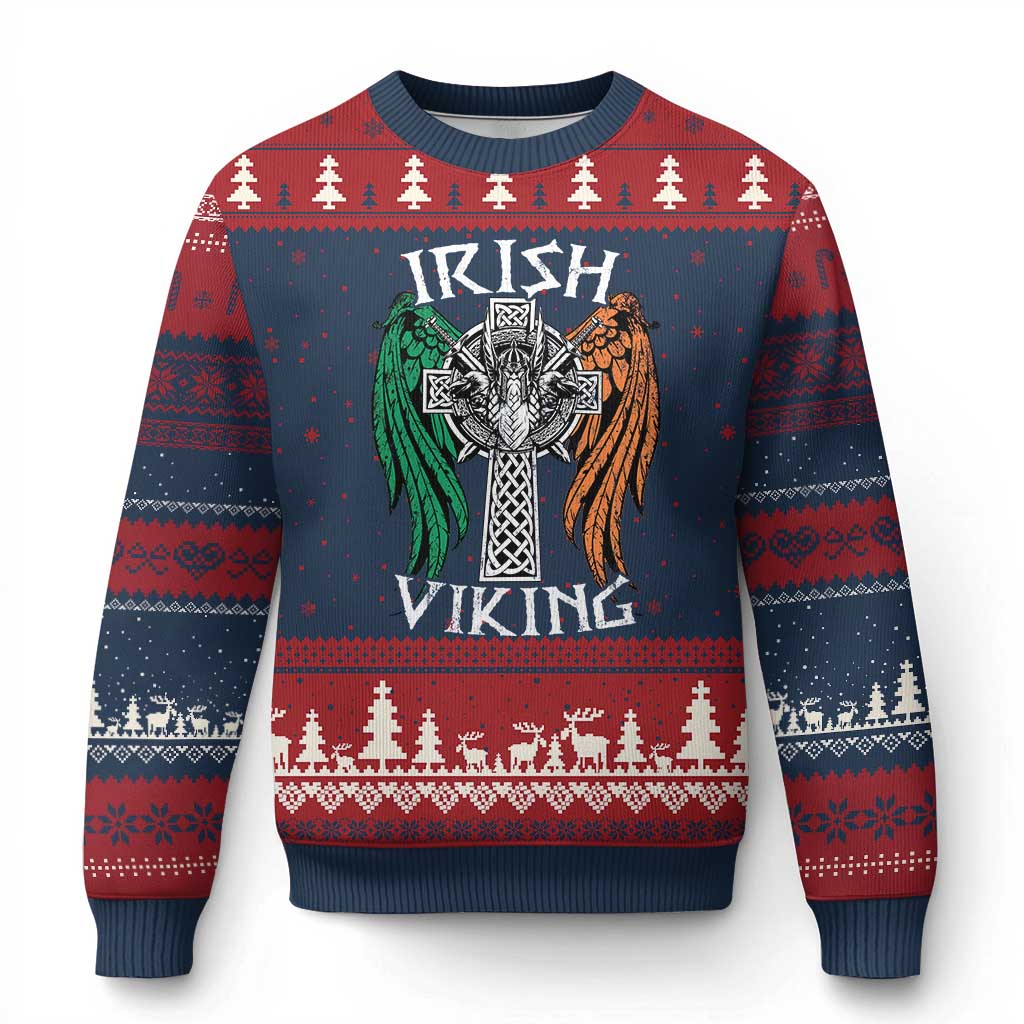 Irish Viking Ugly Christmas Sweater Vintage Shamrock Celtic Viking Skull - Wonder Print Shop