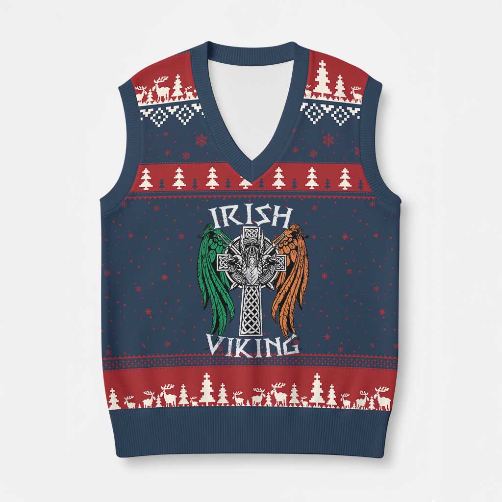 Irish Viking V-Neck Knit Sweater Vest Vintage Shamrock Celtic Viking Skull - Wonder Print Shop