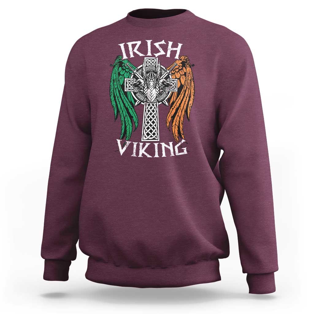 Irish Viking Sweatshirt Vintage Shamrock Celtic Viking Skull