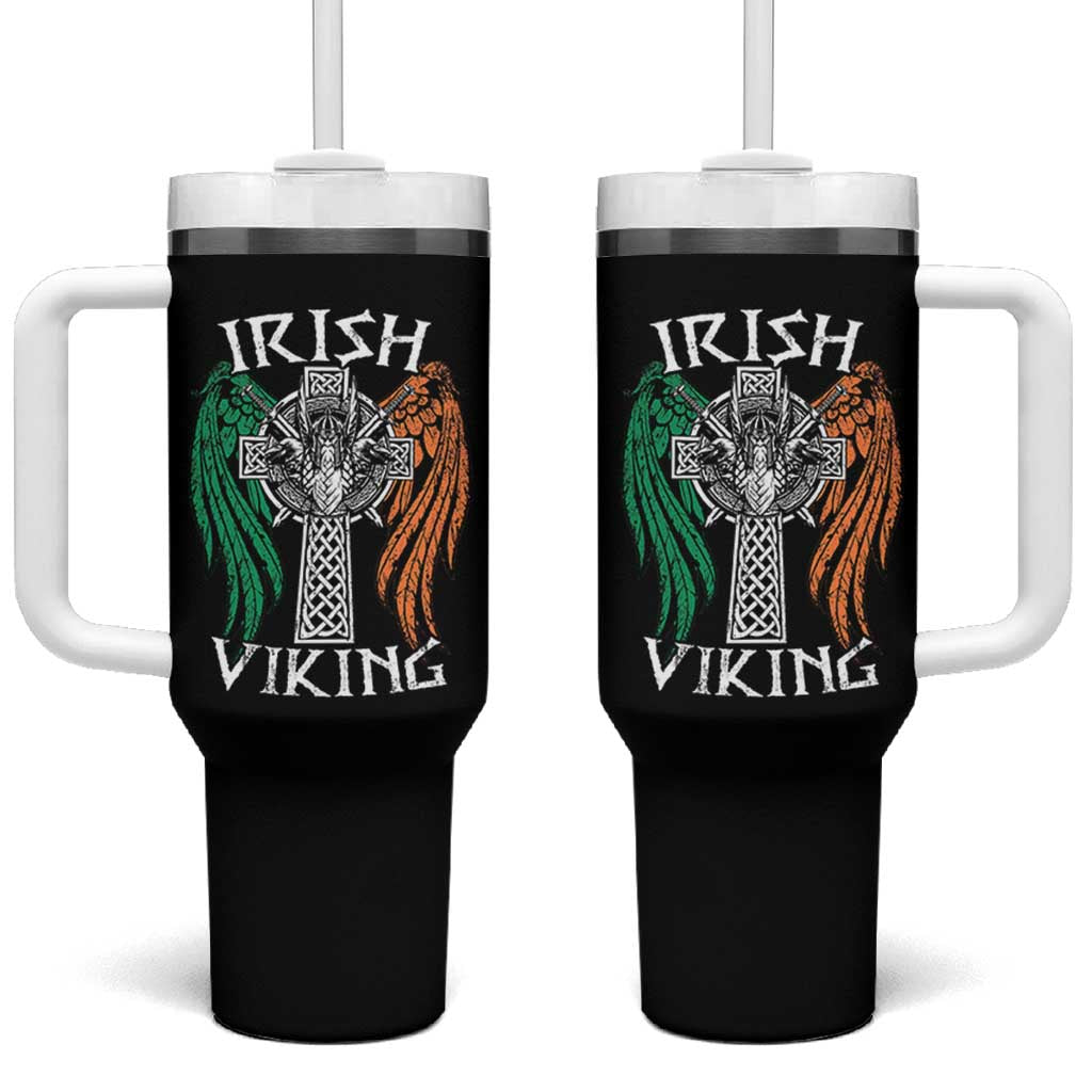 Irish Viking Tumbler With Handle Vintage Shamrock Celtic Viking Skull