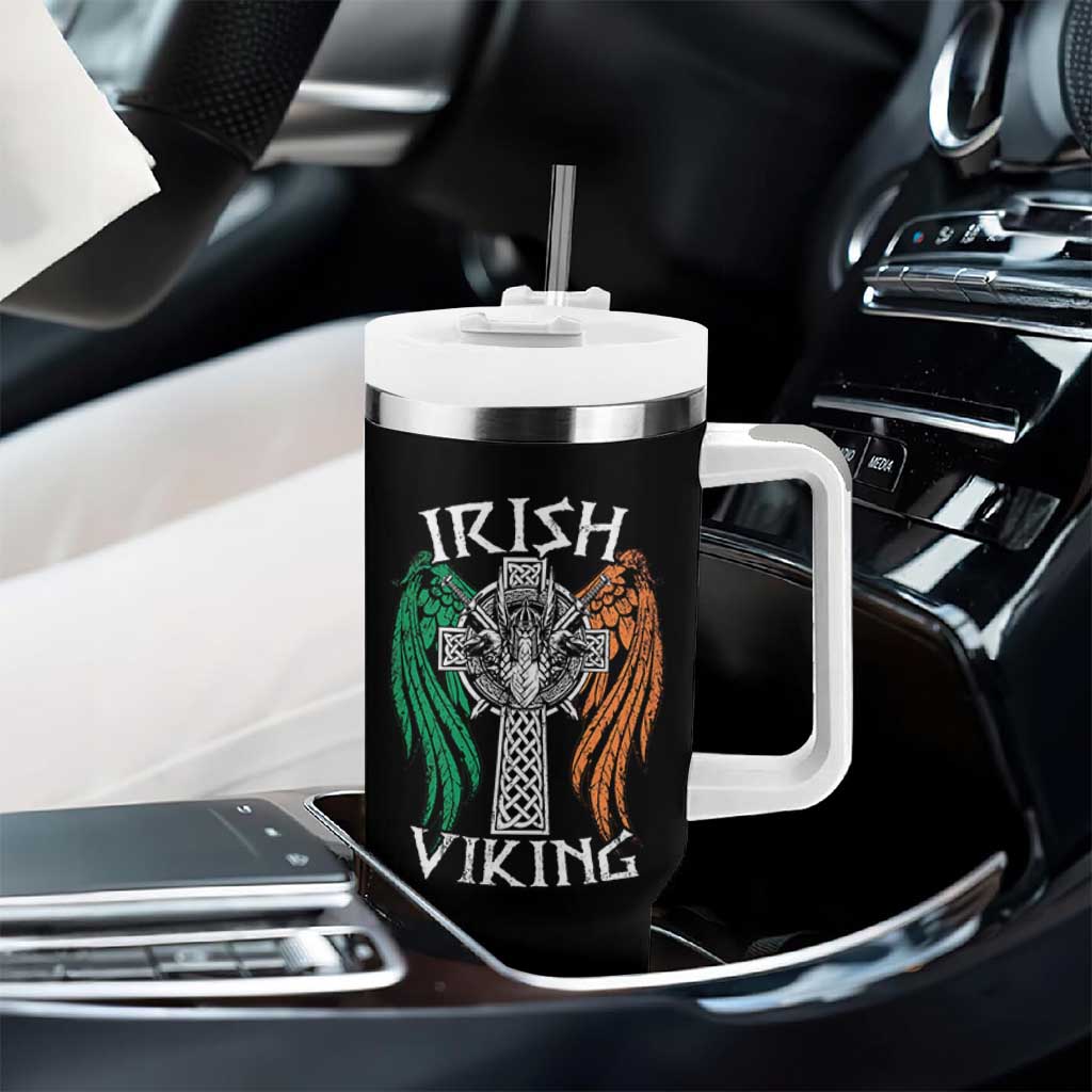 Irish Viking Tumbler With Handle Vintage Shamrock Celtic Viking Skull