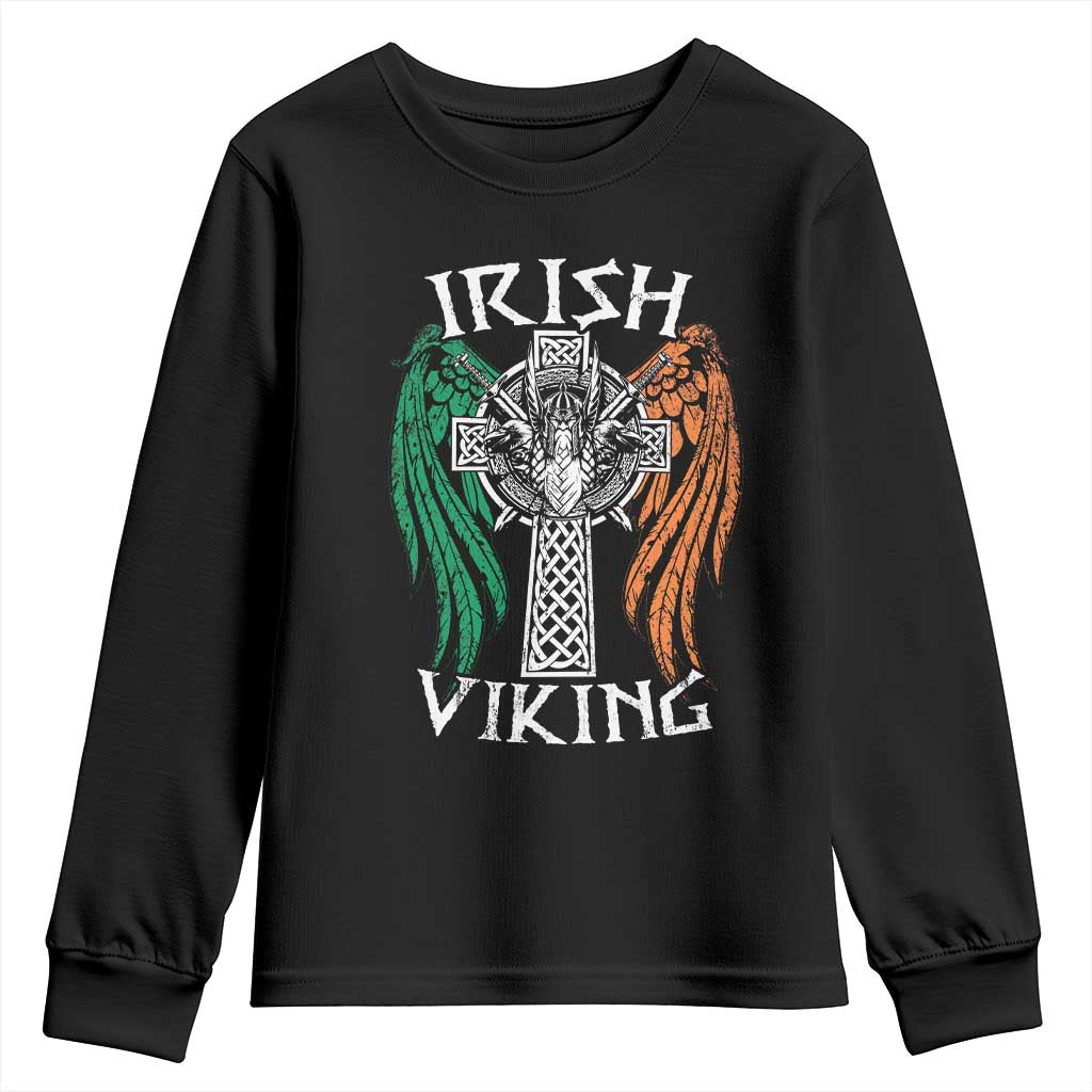 Irish Viking Youth Sweatshirt Vintage Shamrock Celtic Viking Skull