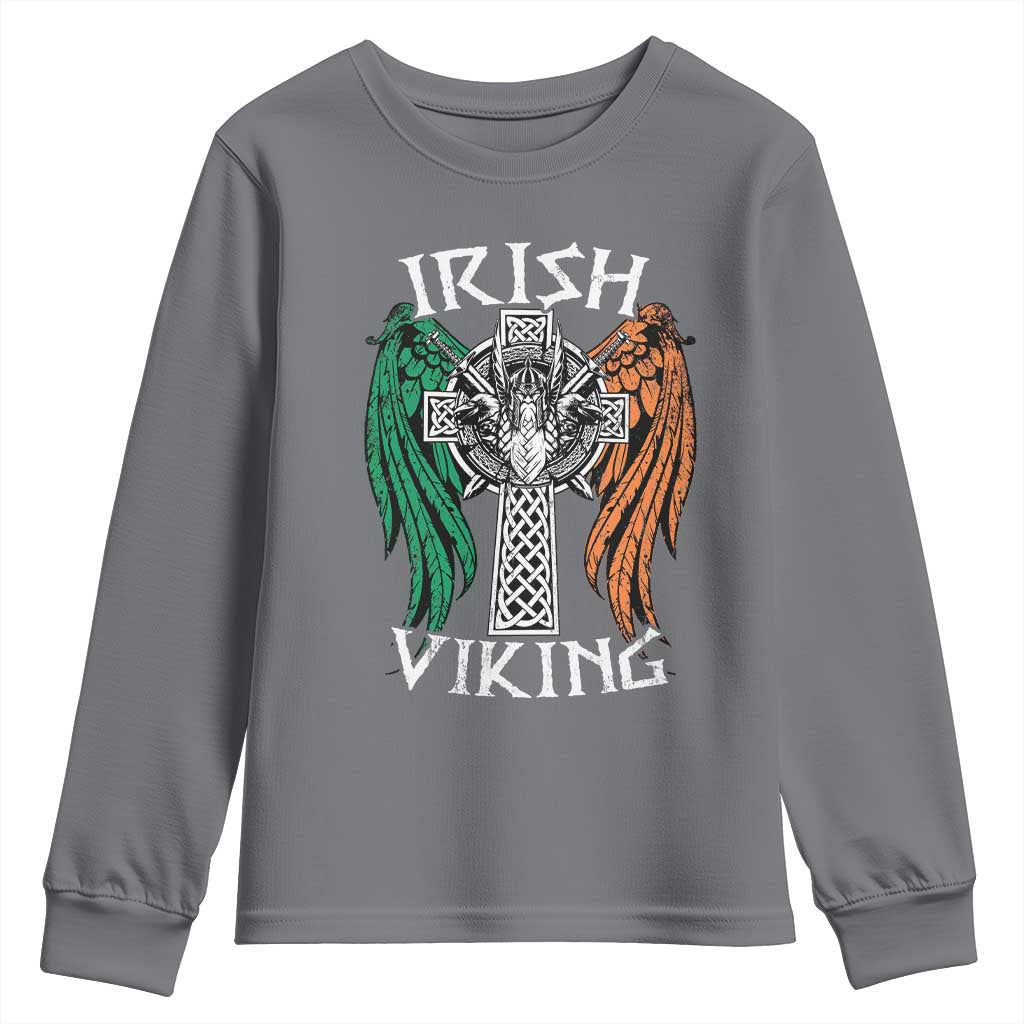 Irish Viking Youth Sweatshirt Vintage Shamrock Celtic Viking Skull