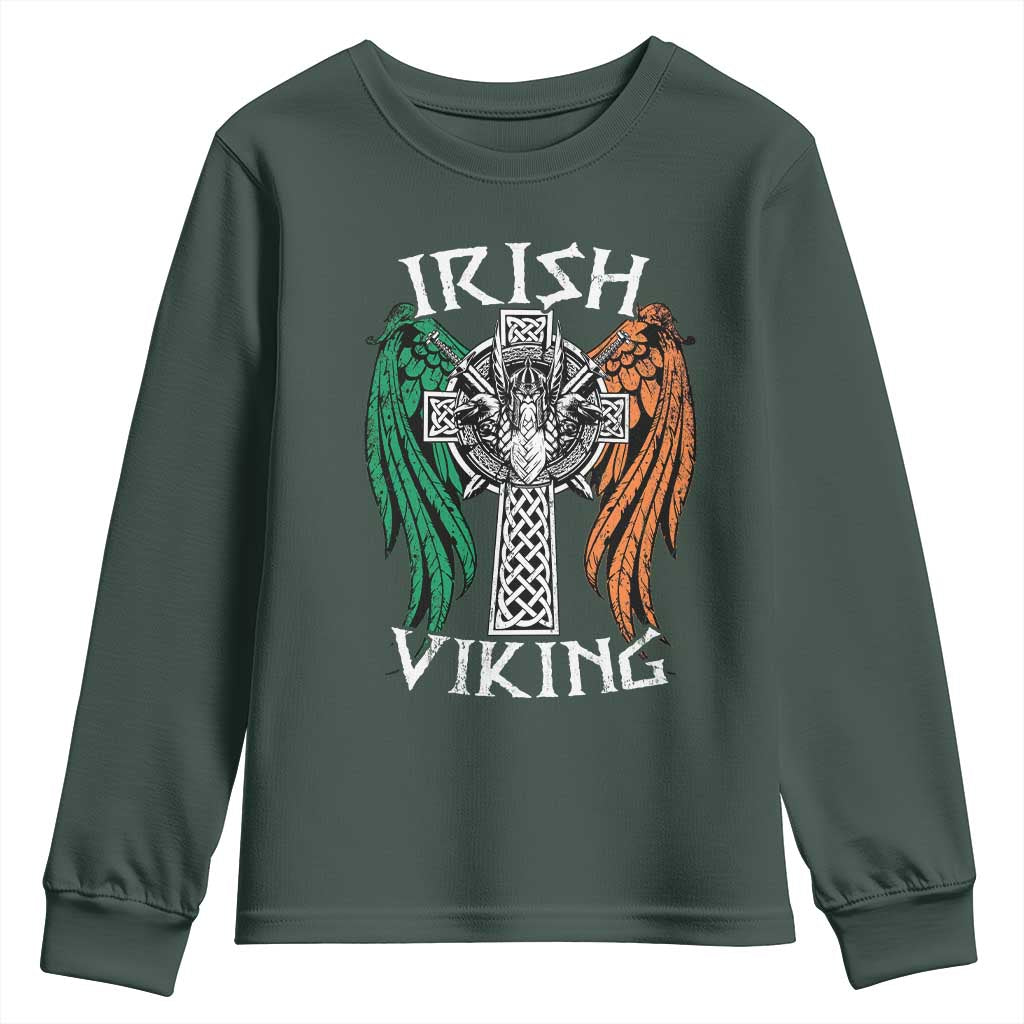 Irish Viking Youth Sweatshirt Vintage Shamrock Celtic Viking Skull