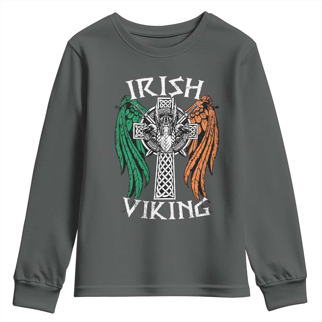 Irish Viking Youth Sweatshirt Vintage Shamrock Celtic Viking Skull
