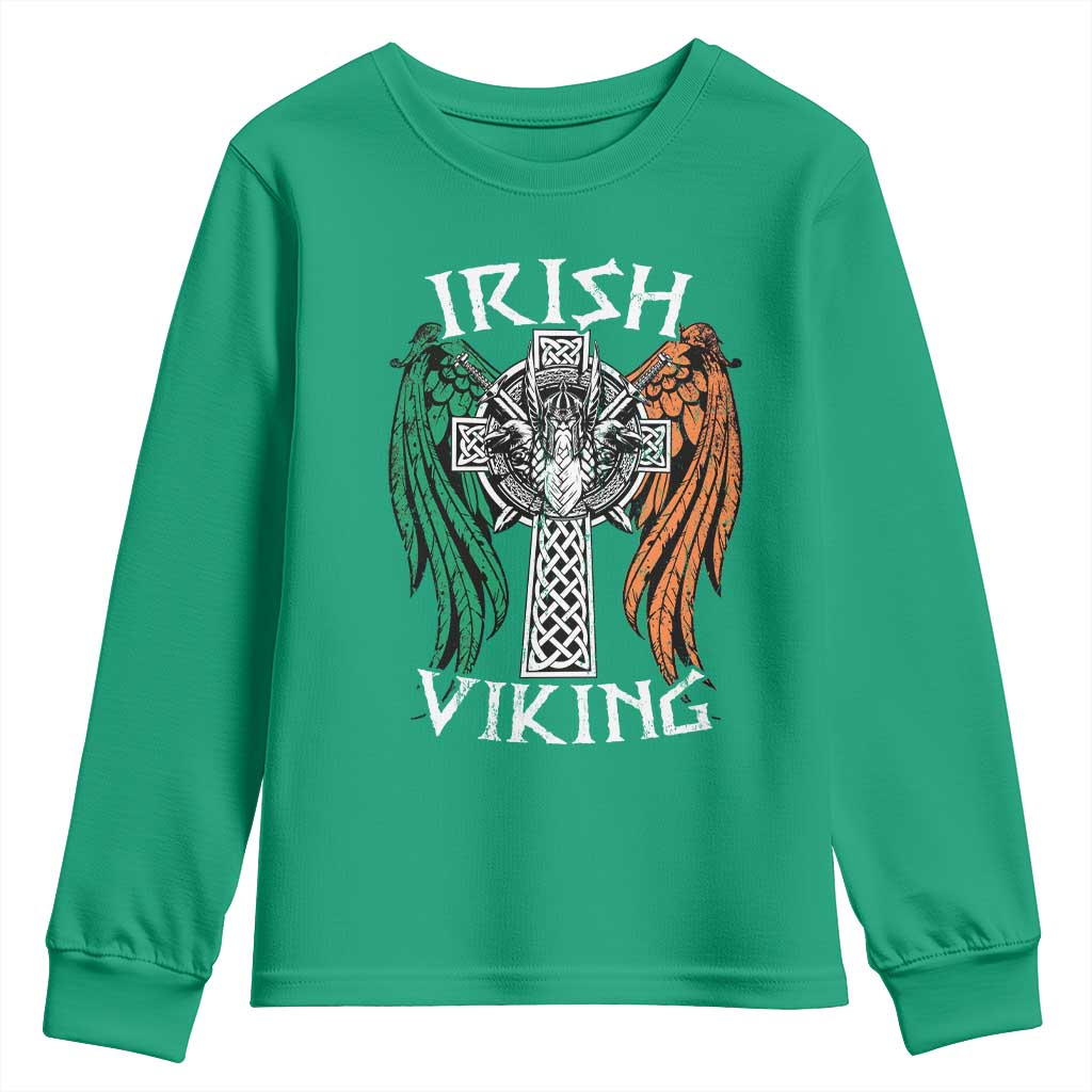 Irish Viking Youth Sweatshirt Vintage Shamrock Celtic Viking Skull