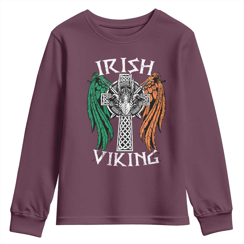 Irish Viking Youth Sweatshirt Vintage Shamrock Celtic Viking Skull