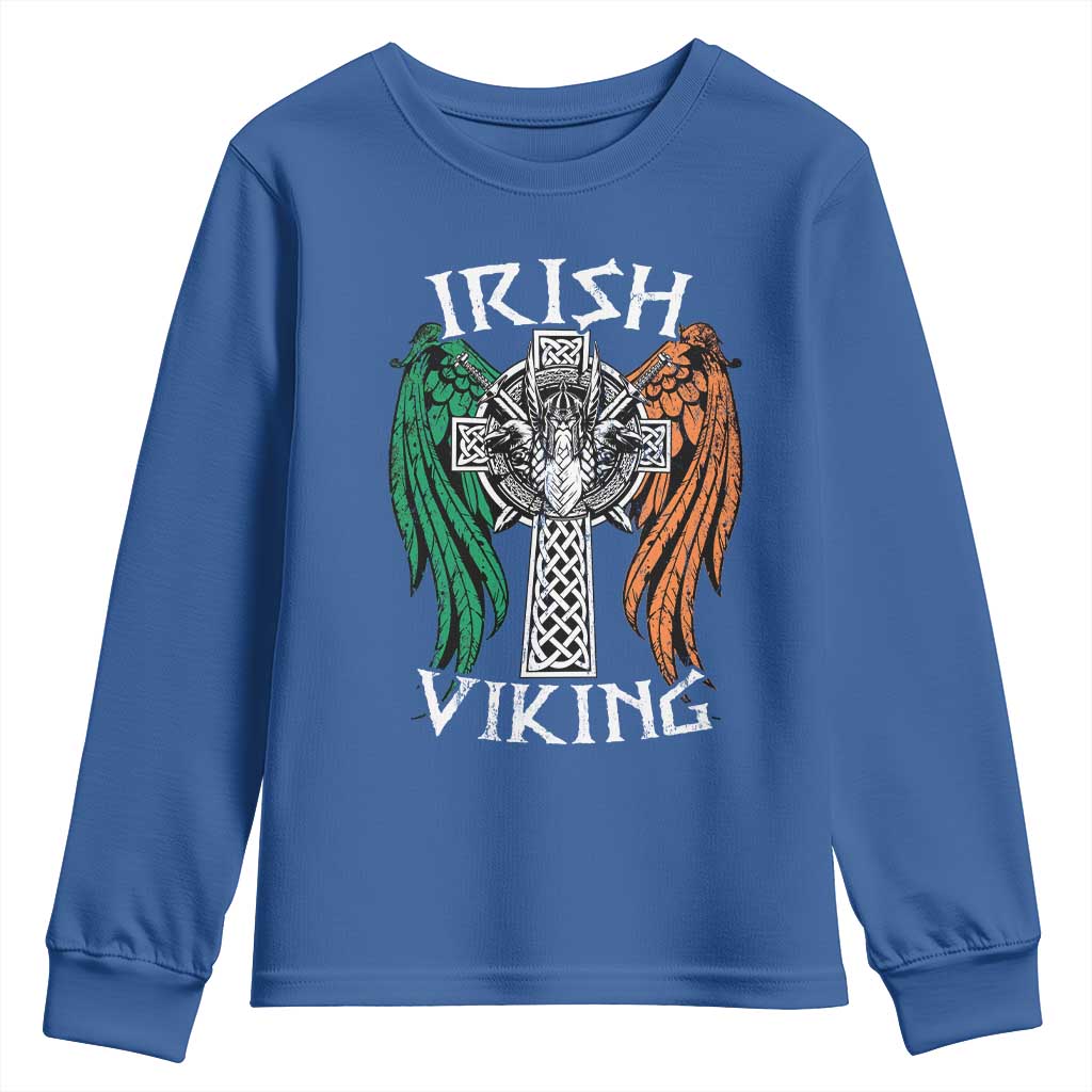 Irish Viking Youth Sweatshirt Vintage Shamrock Celtic Viking Skull