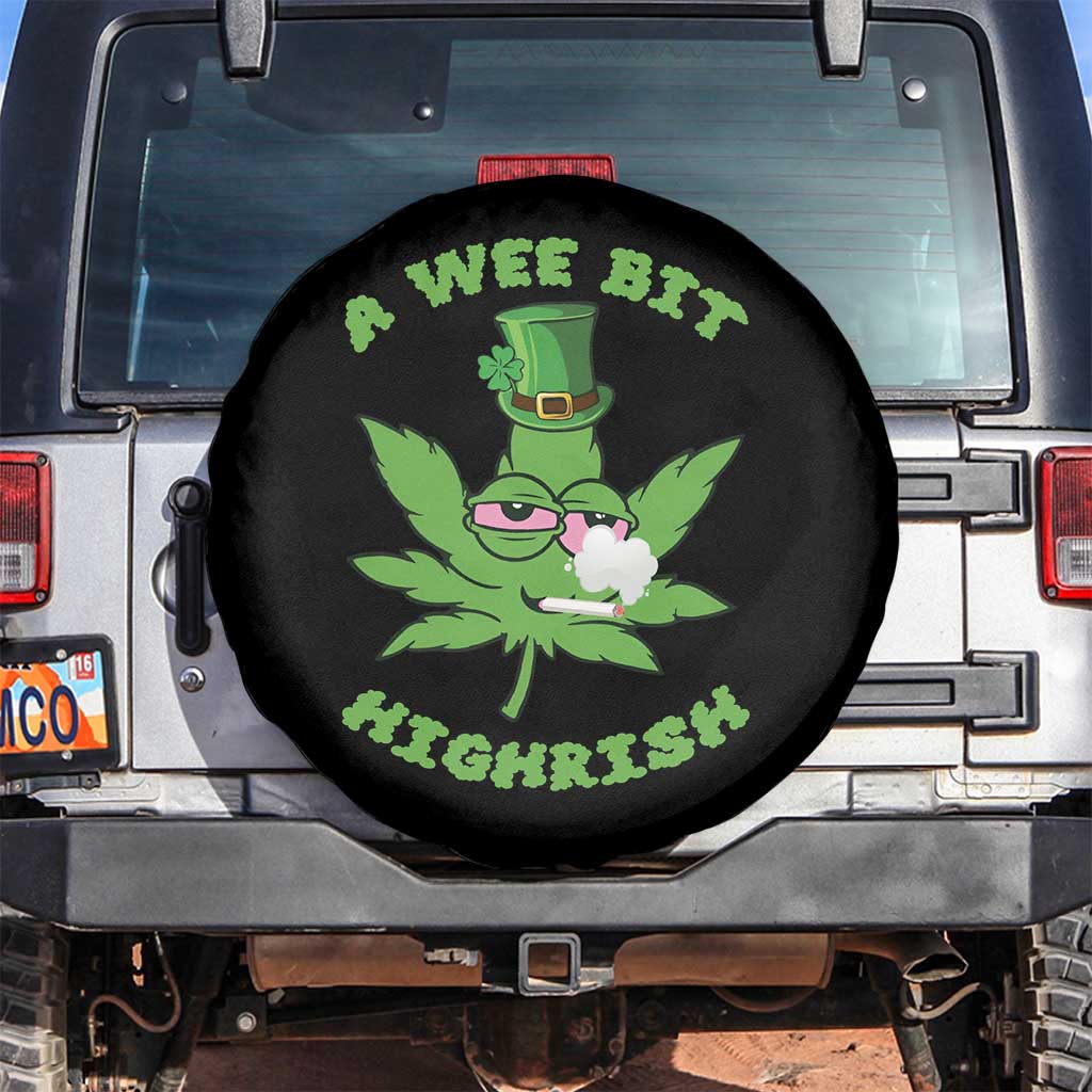 Funny St Patrick's Day Cannabis Weed Spare Tire Cover A Wee Bit Highrish Shamrock