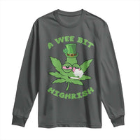 Funny St Patrick's Day Cannabis Weed Long Sleeve Shirt A Wee Bit Highrish Shamrock