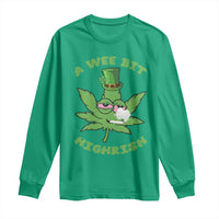 Funny St Patrick's Day Cannabis Weed Long Sleeve Shirt A Wee Bit Highrish Shamrock