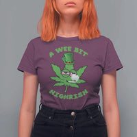 Funny St Patrick's Day Cannabis Weed T Shirt For Women A Wee Bit Highrish Shamrock