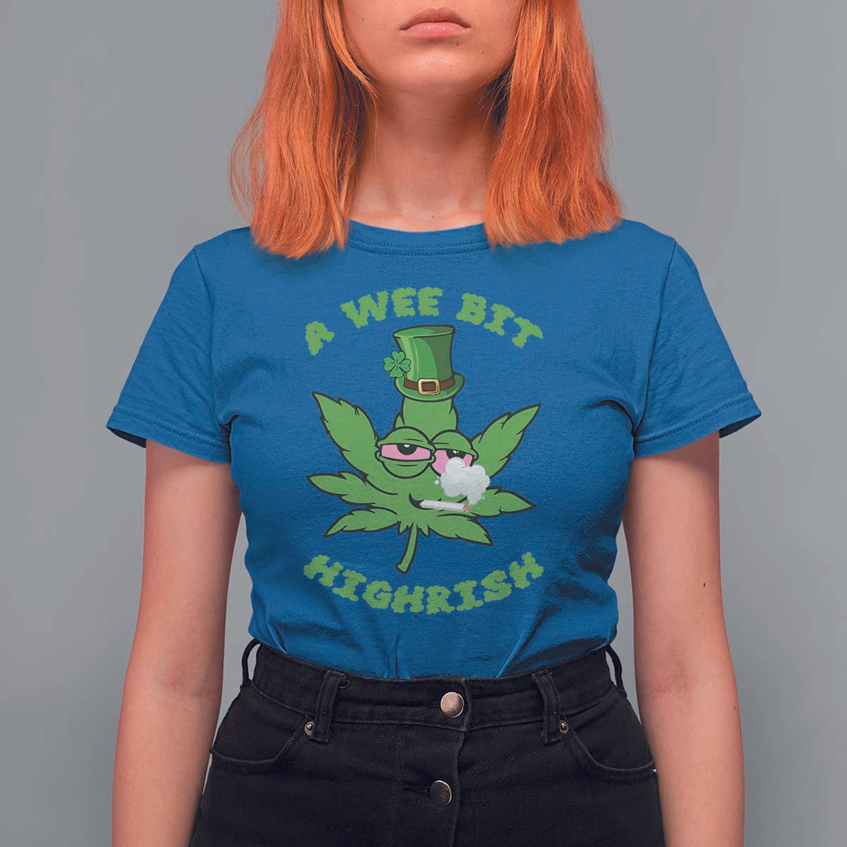 Funny St Patrick's Day Cannabis Weed T Shirt For Women A Wee Bit Highrish Shamrock