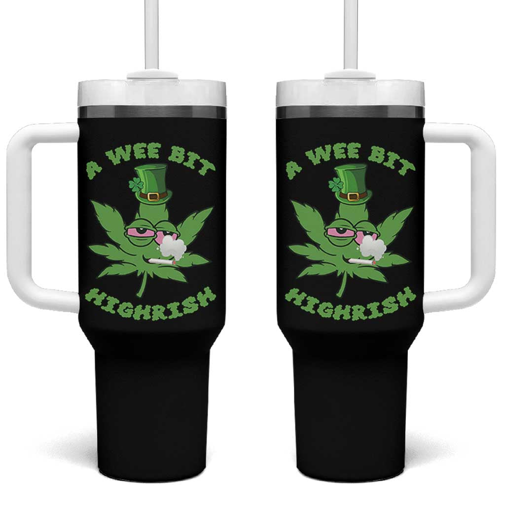 Funny St Patrick's Day Cannabis Weed Tumbler With Handle A Wee Bit Highrish Shamrock